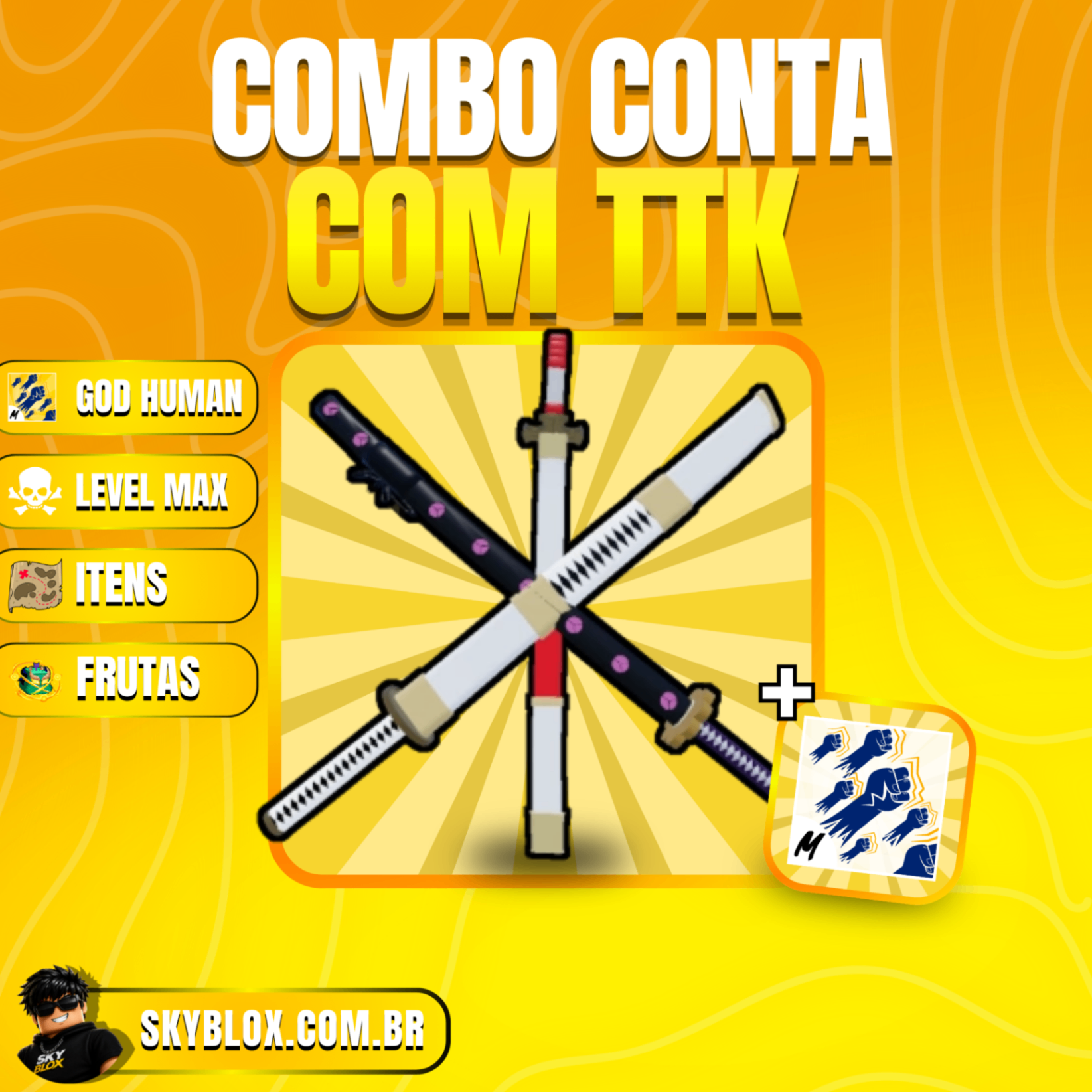 ⚔️ COMBO TTK! God Human + Itens e Frutas Random